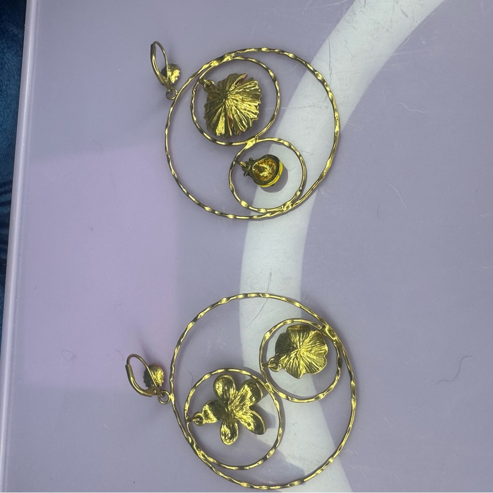 Betsey Johnson Vintage Lady Bug Floral Hoop Earrings with Multicolor Accents - Picture 7 of 9